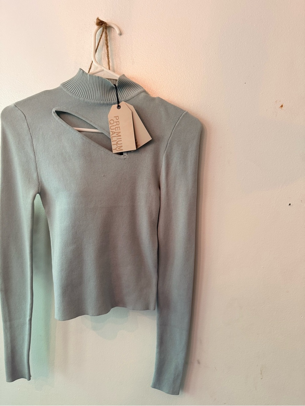 NWT Cutout Rib Neck Long Sleeve Top - Pale Sage